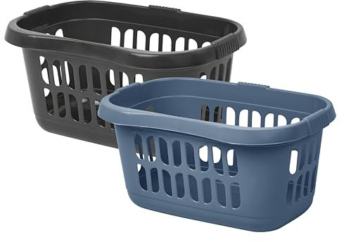 High Grade Plastic Large 60L Hipster Laundry Basket Hamper Clothes Washing Bedding Linen Storage Basket (Midnight Navy + Midnight Black)