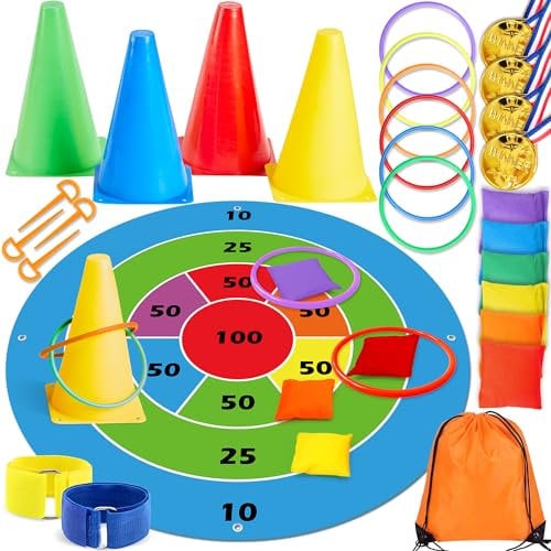 Lubibi 3 in 1 Ring Toss Game Carnival Games Set, Plastic Cones Bean Bags Ring Toss Games With Storage Bag, Throwing Rings For Kids & Adult Outdoor Garden Party Sports Day Games Outdoor Indoor Activity