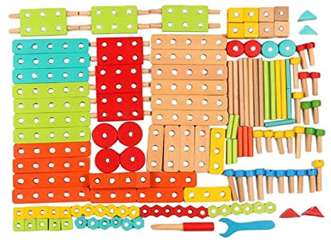 Gralara Kids' Wooden Nuts and Bolts Set - Interactive Construction Puzzles for Boys and Girls, Style D 138pcs
