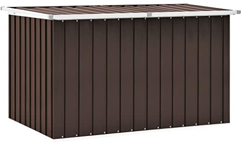 FOZICV Garten-Aufbewahrungsbox Braun 149x99x93 cm Verzinkter Stahl y Kunststoff Kissenbox Stahl Allzwecktruhe Outdoor Garden Storage Box Auflagenbox Stahl Stauraumbox Balcony Furniture