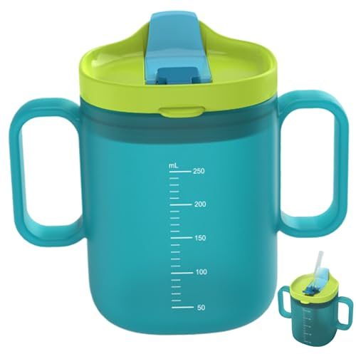 Vasos para sorber para Adultos Mayores a Prueba de derrames con Pajita Vaso para sorber para Adultos de 260 ml con Mango Sello de Silicona a Escala Resistente al Calor