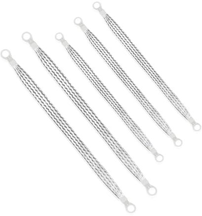 5PCS Universal 10/12 Inch Flat Braided Copper Ground Strap,Professional Vehicle Grounding Cable Straps with Terminals Plugs,Tinplate Silver Color Automotive Engine Copper Ground Strap for Most Cars