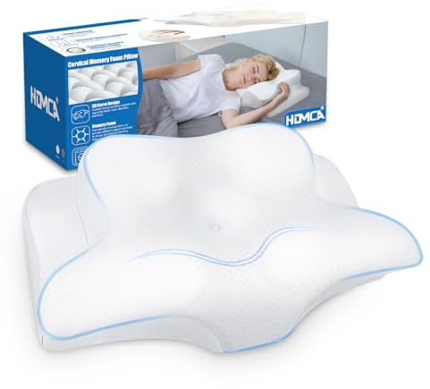 HOMCA Oreiller Ergonomique Cervical, Oreiller Memoire Forme, Oreiller Cervical avec Taie d'oreiller Fraîche et Respirante sur Le Côté, Le Dos et Le Ventre 62 x 41 x 11/13cm, Blanc