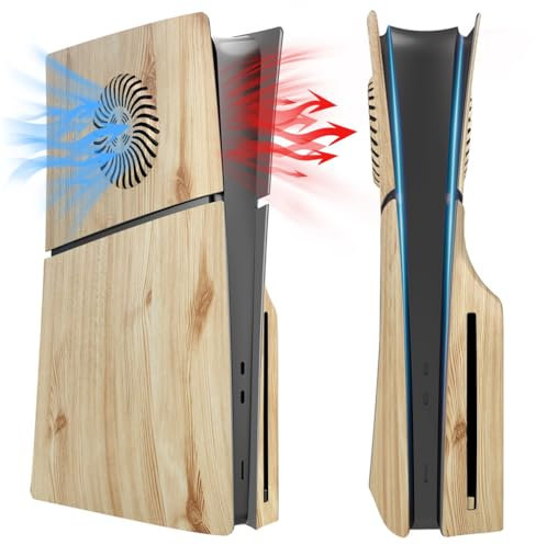 LiLiTok Funda protectora para PS5 Slim Faceplates, placa de repuesto para piel, resistente al polvo, carcasa ABS para Playstation 5, accesorios delgados 2023 (versión de disco de grano de madera)