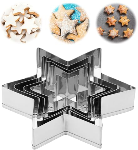 5Pcs Star Cookie Cutter Set, Mabor Mini & Large Stars, Stainless Steel Small Star Cutters for Scone Pastry Cake Biscuit Scone Holiday Baking Children’s Day