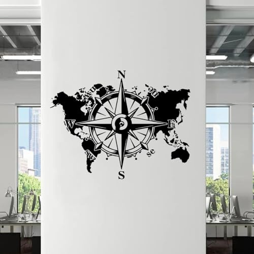 SHELOG Kompass-Rose, Weltkarte, Abenteuer, Wandaufkleber, Büro, Schlafzimmer, Erde, Reisen, Erkundung, Wandaufkleber, Wohnzimmer, Heimdekoration, Wandaufkleber