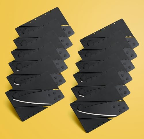 PRECORN Lot de 12 couteaux pliants pour cartes de crédit - En acier inoxydable - Format carte de crédit - Noir
