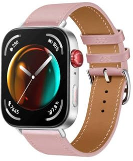 QINOUK Correa de Piel Auténtica Transpirable y Ajustable para Huawei Watch Fit 3 - Rosa