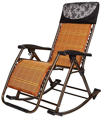 SnamicE Klappbarer Schaukelstuhl für das Home Office mit Bambusmatte – Verstellbarer Liegestuhl für Terrasse und Außenbereich mit Stahlrahmen (schwarz)