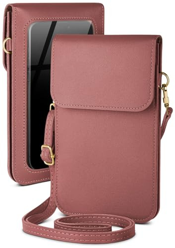 moex Handytasche zum Umhängen für Motorola Edge 50 Pro kleine Handtasche mit Handyfach und Sichtfenster, 2 extra Fächer Mini PU Leder Handy Umhängetasche Damen CitySling, Rosa