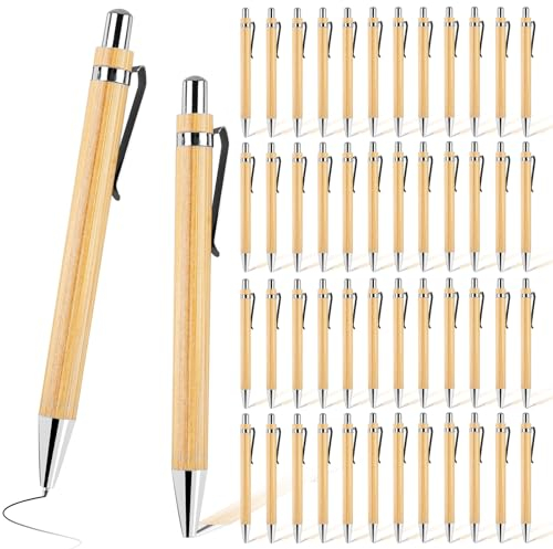 WIYETY 50 Stück Holzkugelschreiber Bambus, wiederverwendbare Kugelschreiber für flüssiges Schreiben, für Alltag und Büro, Schwarz