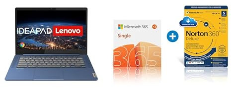 Lenovo Chromebook IdeaPad Slim 3 | 14 Full HD Display | 4GB RAM | 64GB SSD | + Microsoft 365 Single | 12+3 Monate, 1 Nutzer + Norton 360 Deluxe | 15 Monate mit Automatischer Verlängerung, 5 Geräte |
