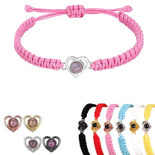 Wonvin Collection Personalisierte Projektion Armband mit Foto benutzerdefinierte Bild Gedenk-Armbänder verschiedene in Stein Geschenk für Mama Papa Freund Freundin Männer Frauen Paare (100 love C)