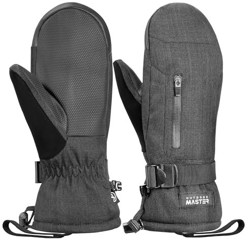 OutdoorMaster Skihandschuhe Damen & Herren, Thinsulate Wasserdicht Schneehandschuhe, Winter Warme Winddichte Snowboard Skifäustlinge mit Doppel-Tasche