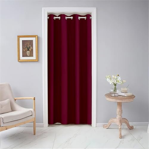 Odot Rideau de Porte Interieur à Oeillets, Couleur Unie Rideau Occultant Isolant Thermique, 1 Panneau Rideau de Séparation de Piece pour Chambre Cuisine Salon Fenêtre (150x200cm,Rouge Bordeaux)