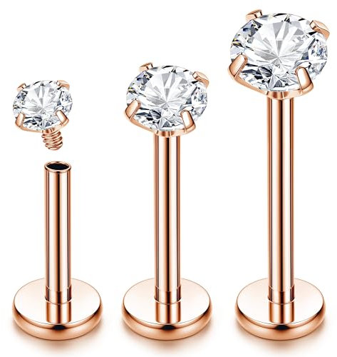 Chriscoco 18G G23 Titan Labret Intern Gewinde Lippenpiercing Ohr Tragus Medusa Knorpel Helix - Roségold 6/8/10MM