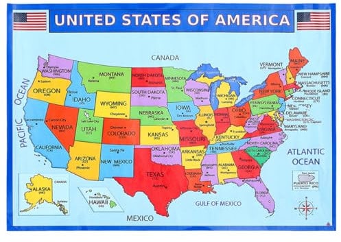 Usa Karte Poster - Pädagogische Geographie Wandkarte Für Klassenzimmer, Schlafzimmer Und Büros, Hochauflösender Druck, Uv-Papier, 50X35 Cm