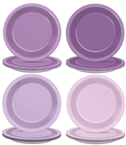 CHUNNIN 48Pcs Purple Birthday Party Paper Plates for Light Purple Cake Party Supplies 7 Purple Theme Lilac Lavender Birthday Party Disposable Plates for Kids Birthday Baby Shower Party Decorations