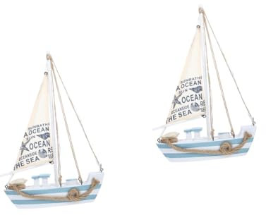 PRETYZOOM Segelboot Led 2st Geführte Bootsdekoration Tisch-segelboot Nautisches Ornament Miniboote Nautische Hausdekorationen Mediterranes Boot Piraten-Segelschiff - Segeln Blue Kiefernholz