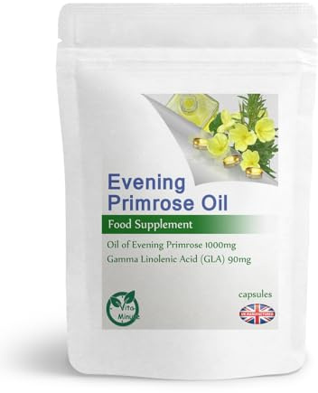Evening Primrose Oil 1000mg Sotfgel Capsules (EPO Cold Pressed with High GLA) Heart, Hair, Skin and Joints Care (Pack of 60)