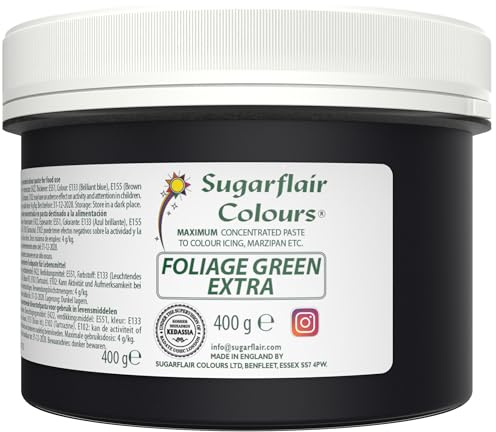 Sugarflair Foliage Green Extra Food Colouring Paste 400g - Maximum Concentrated Paste Food Dye for Cake Decorating, Fondant, Buttercream, Cake Batter and More - Vegan, Kosher, Bake-Stable