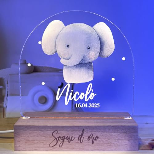 Pixel® Lampada personalizzata con nome luce notturna per bambini bambina neonato con animali Idea regalo nascita bimbo bimba battesimo compleanno Regalo Natale per neonati Personalizzato (Elefante)