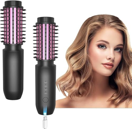 Kabellose Lockenstabbürste, 2025 NEU Tragbare Reise-Lockenstab-Minibürste für Frauen, 7000 mAh USB-aufladbare Stylingbürsten, Lose Locken&Glattes Haar