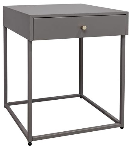 osoltus Nachttisch grau Metall | Beistelltisch Soft-Close Schublade Industriedesign | Cube Grey Series