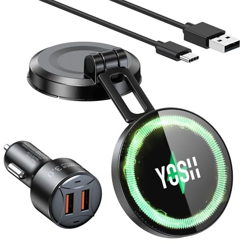 YOSH Mag-Safe Car Charger Mount, 15W Charging Dashboard Wireless iPhone Car Charger, Magnetic Phone Holder with 36W Adapter for iPhone 16/15/14/13/12 Series & All Phones with Mag-Safe Ring