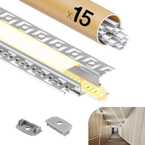 GEEKLUX 16 x Profilé Aluminium pour Ruban LED 2 m (Total 32 m), Profilé LED Encastrable pour Plaque de Plâtre, Largeur jusqu’à 20 mm ou Deux Rubans LED, Diffuseur PC Semi-transparent - 64,2 x 13,8 mm
