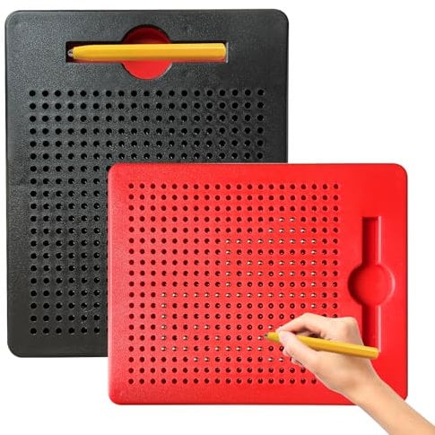 2 Stück Magnetische Zeichenbretter,Magnetisches Zeichenbrett aus Stahlkugel,Zaubertafel,Pädagogische Zeichentablett,Magnet Spiel mit Kugeln und magnetischem Stift für Kinder Schul Familie(Rot,Schwarz)
