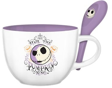 Silver Buffalo Nightmare Before Christmas Hail Pumpkin King 24oz Ceramic Soup Mug with Spoon