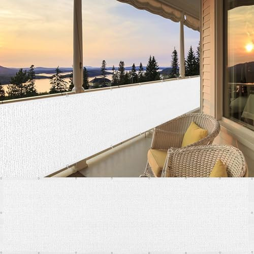 LIUNADM Brise Vue, Pare-Vue 85 x 920 cm Protection La Vie Privée, Opaque, UV Canisse Brise-Vue Balcon, Pare Soleil avec Trous et Serre Câbles pour Balcon Jardin Extérieur, Blanc