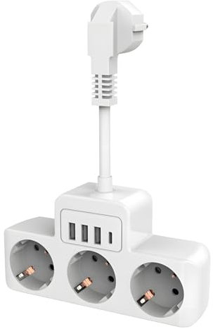 Journeyside 7in1 Multiprise à 3 Prises, Prise Multiple avec 3 Prises Française, USB Multiprises, Multiprise Mural avec 3 USB A &1 Port USB C,16A/3680W, Idéal pour Montage Mural, Bureau,Voyage