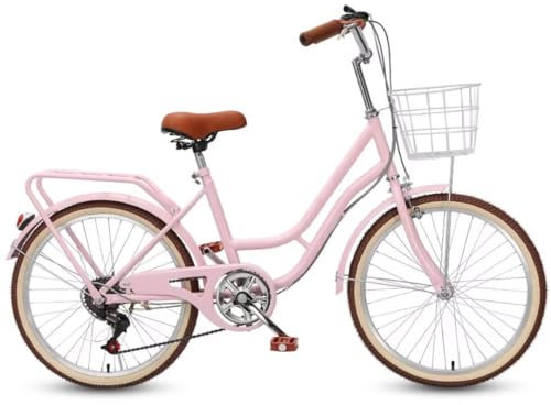 City-Pendlerfahrrad für Erwachsene, Männer und Frauen, 6-Gang-Hybridfahrrad, komplette Cruiser-Bikes zum Reisen und Ausfahren, Verstellbarer Lenker und Sattel, Gepäckträger hinten, Vorder- und Hinte