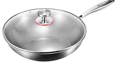 Titanium Hammered Bratpfanne, Pfanne Induktion,Antihaft-Bratpfanne, Kochpfanne, mit Multifunktions-Design, Kratzfeste Unbeschichtet, 32/34/36cm für Induktionskochfeld und Camping (Sliver, 36cm)
