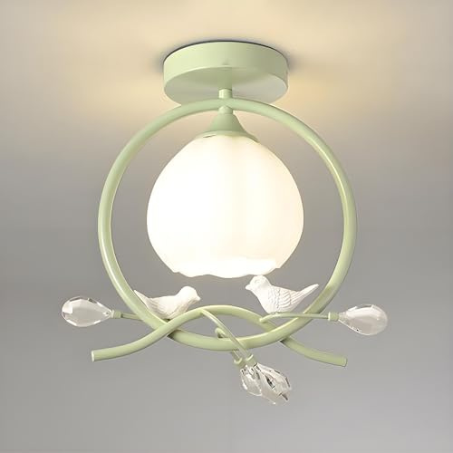 YFMYY Moderne Deckenleuchten für den Flur, nordische Milchglas-Deckenleuchte mit Blumen- und Vogelmotiv, Bauernhaus-Deckenleuchten in der Nähe, Deckenlampe im französischen Landhausstil für Flur