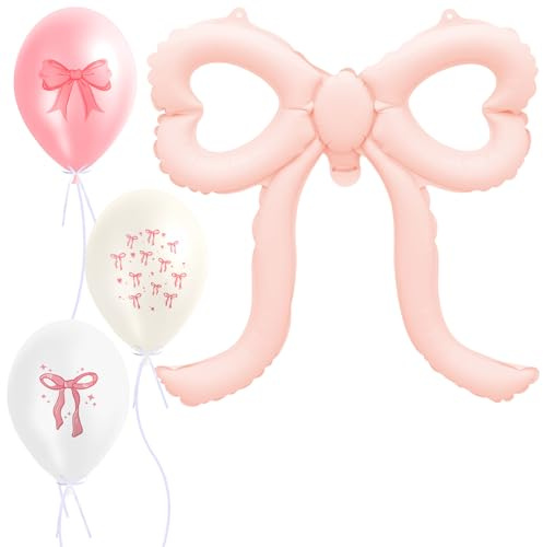 HICOHAND Lot de 16 ballons géants en aluminium avec nœud rose et nœud transparent pour décoration de fête, anniversaire, mariage