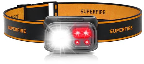 SuperFire Stirnlampe Led Wiederaufladbar USB C, Kopflampe Helligkeit, 9 Lichtmodi, Nur 1,5 Stunden Ladezeit, Leicht 45g,Wasserdicht, ideal für Wandern Joggen Camping Angeln