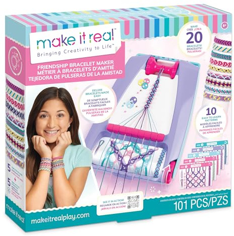 Make It Real Freundschaftsarmbandweber | Kit zur Herstellung von Armbändern | Maschine zur Herstellung von Armbändern für Mädchen | inklusive Schablonen, farbigen Fäden, Perlen, Dosen | Basteln für