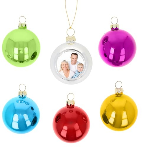 6 Stück Christbaumkugeln für Fotos|Weihnachtskugeln|Motivkugeln aus Kunststoff unzerbrechlich bruchsicher metallisch glänzend|Fotokugeln|Fotohalter (Portrait)