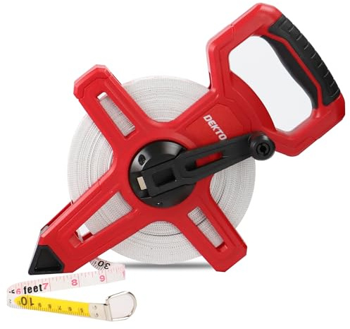 DEKTON 30M Fibreglass Surveyor Tape With Holder – Metric & Imperial Uv Print, Class Iii Accuracy, Abrasion & Water Resistant, Ergonomic Non-Slip Handle, Fast Rewind Pivot Reel, Durable Measuring Tool