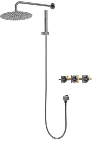 Unterputz Duscharmatur Set,Duschsystem 10 Zoll Duschkopf Regendusche mit Duschschlauch Handbrause Ventilkörper,Wandbrausegarnitur (Grau)