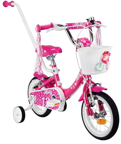 MIRAVO Kinderfahrrad 12 16 Zoll - Fahrrad Kinder - für Mädchen von 2-6 Jahren - Mit Stützrädern Schubstange Aluminiumrahmen