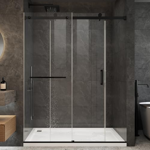 Frameless Sliding Glass Shower Door, 56-60 W x 76 H, Matte Black