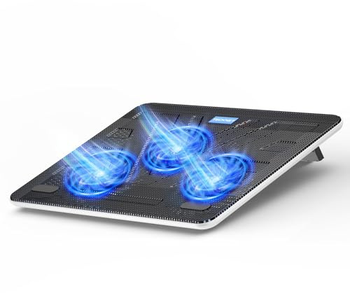 TECKNET Tappetino di raffreddamento per computer portatile, sottile, silenzioso, alimentato tramite USB, con 3 ventole a LED blu, adatto per computer portatili da 12 a 17 pollici (bianco)