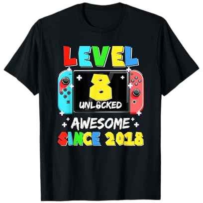 Level 8 Unlocked Awesome Since 2018 Gaming 8th Birthday T-Shirt