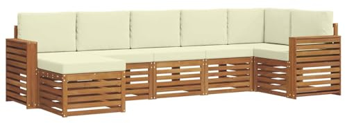 vidaXL Sofagarnituren 7 pcs Natur und Creme Massivholz Akazie, Moderner Garten-Sofa, Robustes Lounge-Set, stylische Möbel für gemütliches Terrassen-Sitzen