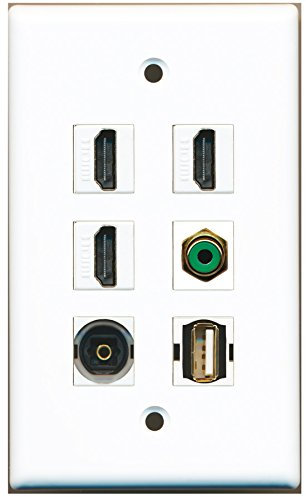 RiteAV - 3 HDMI 1 Port RCA grün 1 Port USB A-A 1 Port Toslink Wandplatte