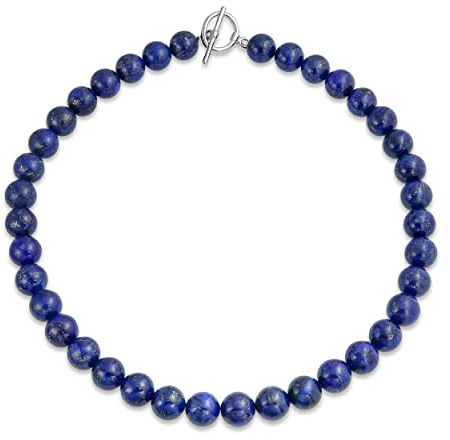 Bling Jewelry Collier ras du cou en perles rondes de 10 mm en lapis-lazuli bleu foncé classique simple occidental pour femmes avec fermoir plaqué argent de 15 pouces.